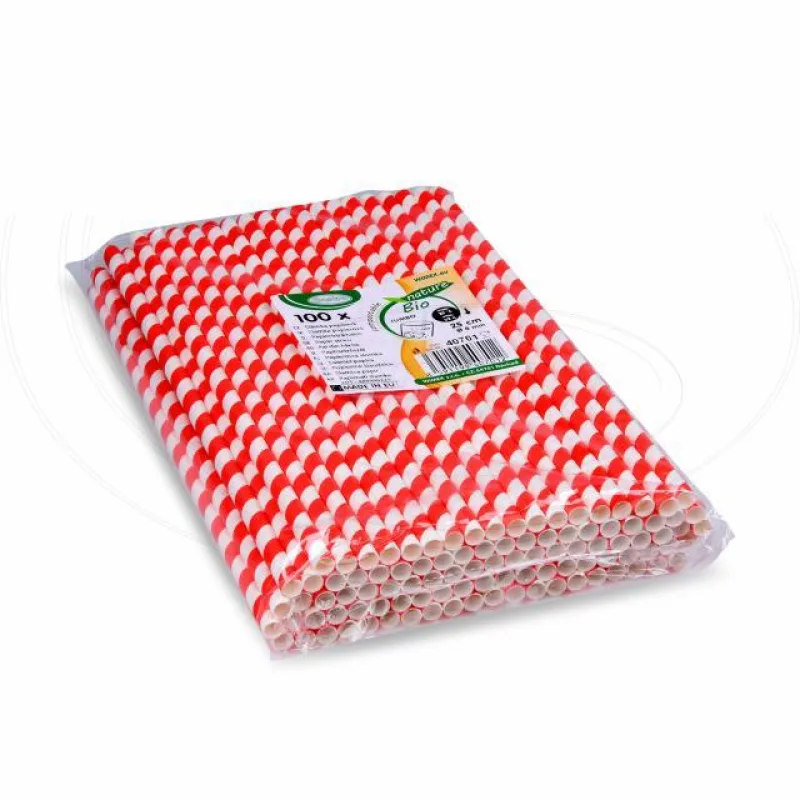 Slámky papírové JUMBO červená spirála 25 cm, Ø 8 mm [100 ks] (40701)