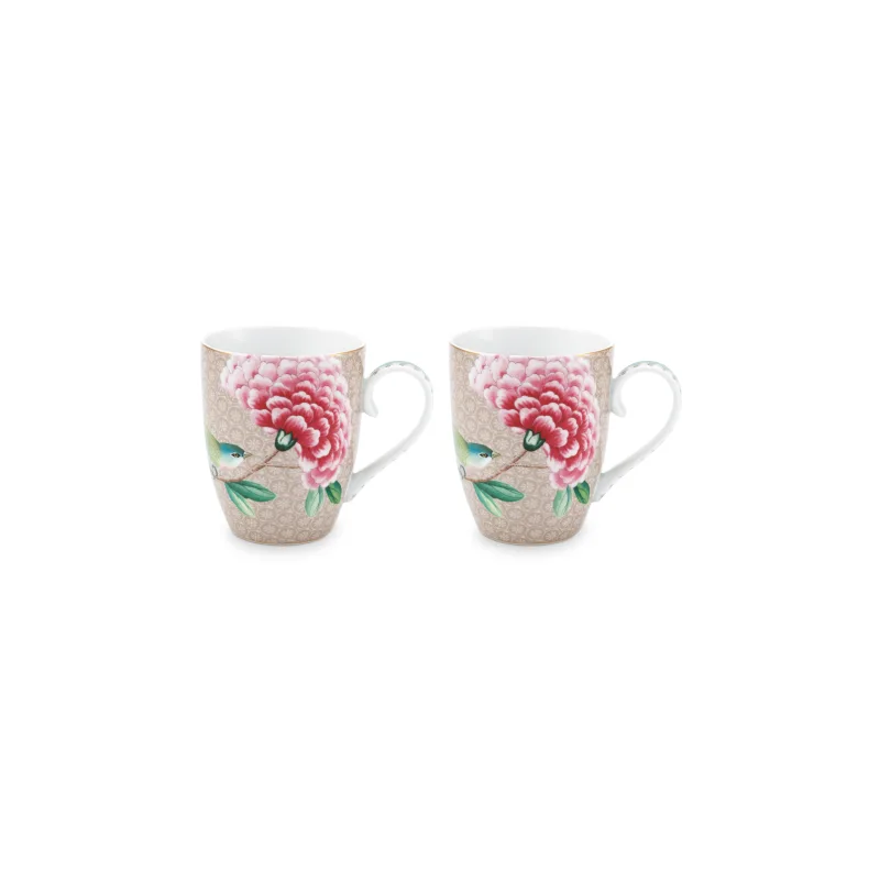 Pip Studio Blushing Birds sada 2 hrnků 350ml, khaki