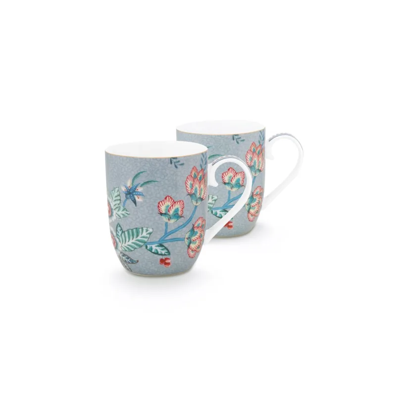 Pip Studio Flower Festival sada 2 hrnečků 180ml, modrá