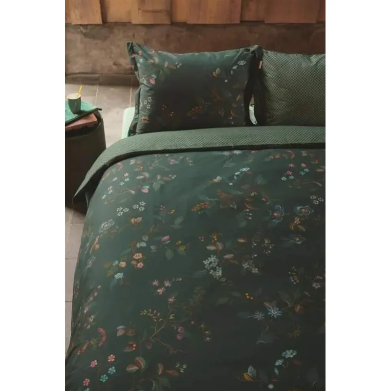 Pip Studio perkálové povlečení Kawai Flower tmavě zelené 200x200 + 2x 70x90 cm