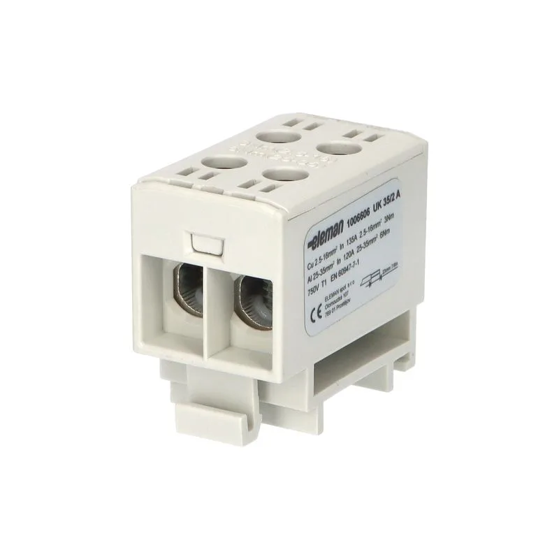 ELEMAN Svorka univerzálna dvojitá UK 35/2 A, 135A, 2x35mm2 1pól, AL/CU, krytá, sivá, na DIN lištu