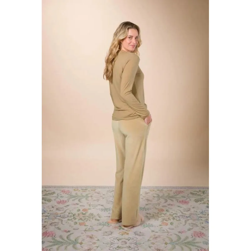 Pip Studio Britta dlouhé kalhoty Velvet Solid Sand