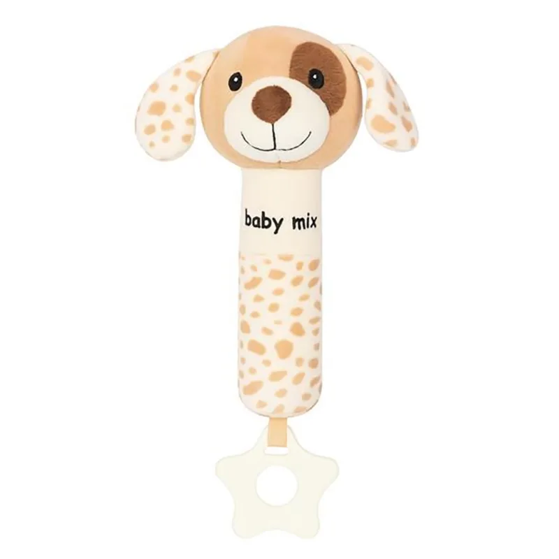 Plyšové hrkálka s pískatkom Baby Mix – psík hnedý