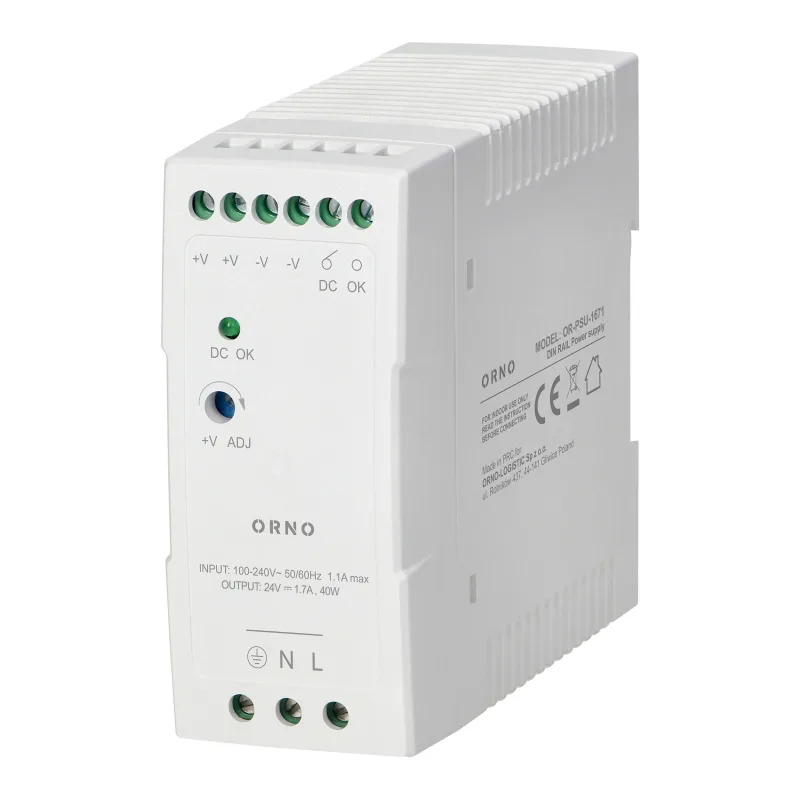 ORNO Priemyselný napájací zdroj na DIN lištu, 24VDC, 2,5A, 60W, plastové puzdro