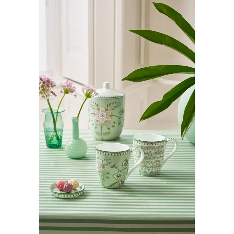 Pip Studio Lily & Lotus sada 2 XL hrnků 440ml, zelená