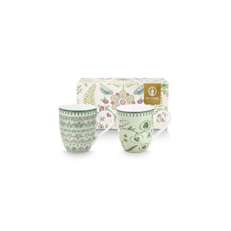Pip Studio Lily & Lotus sada 2 XL hrnků 440ml, zelená
