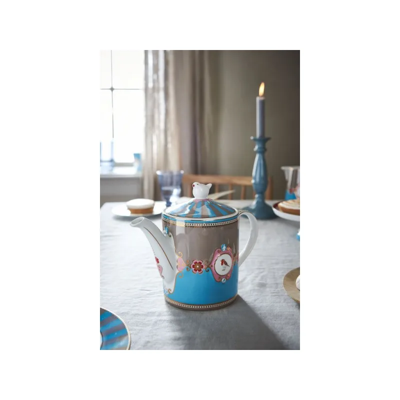 Pip Studio Love Birds Medallion čajová konvice 1,3 l, modrá-khaki