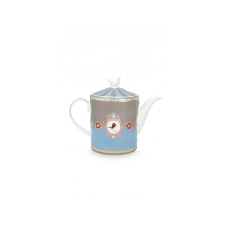 Pip Studio Love Birds Medallion čajová konvice 1,3 l, modrá-khaki