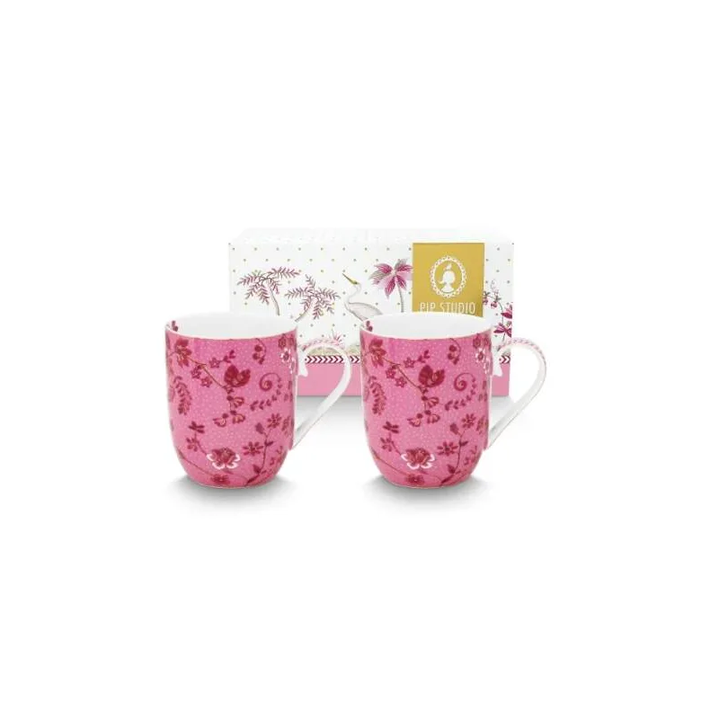 Pip Studio Jolie Flowers sada 2 ks hrnečků 180ml, růžová