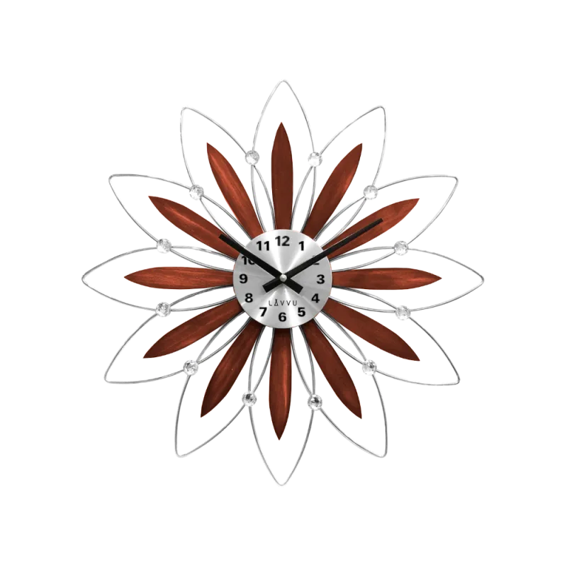 Dřevěné stříbrné hodiny LAVVU CRYSTAL Flower s čísly LCT1114