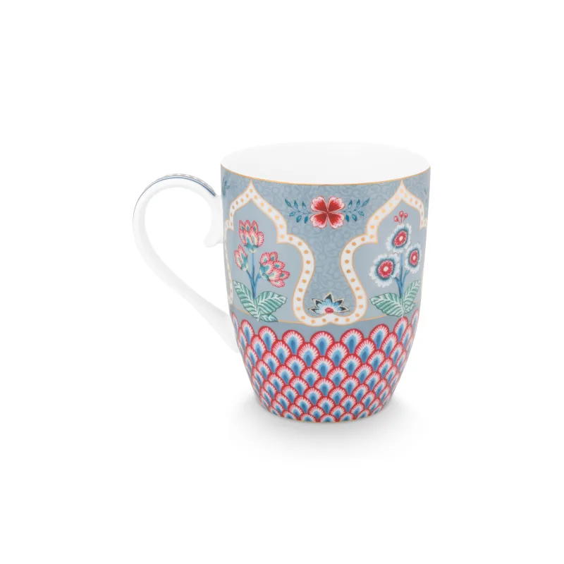Pip Studio Flower Festival hrnek 350ml, červeno-modrý