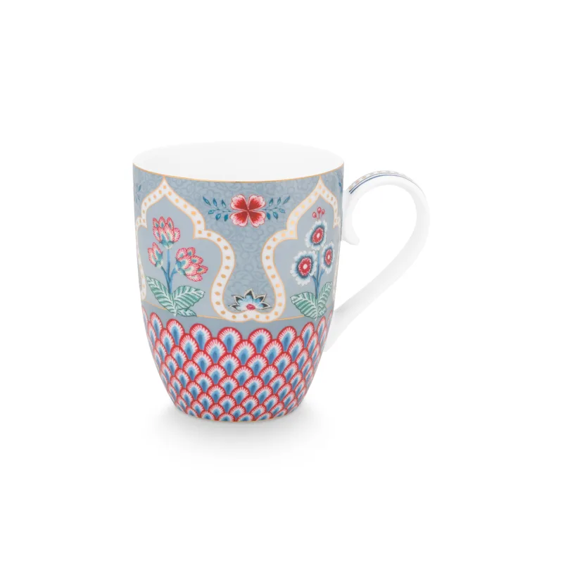 Pip Studio Flower Festival hrnek 350ml, červeno-modrý