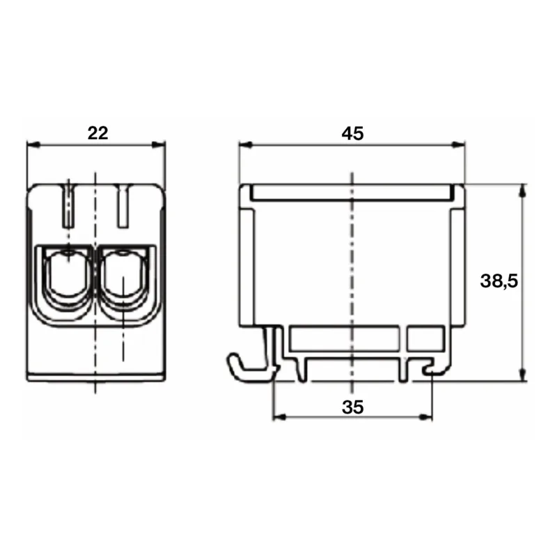ELEMAN Svorka univerzálna dvojitá UK 16/2 A, 85A, 2x16mm2 1pól, AL/CU, krytá, sivá, na DIN lištu