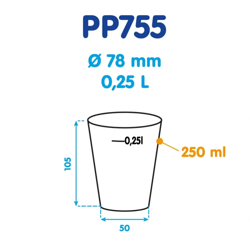 Kelímek vratný 0,25 l Reware Cheers, kouřový (PP) [46 ks] (PP755)