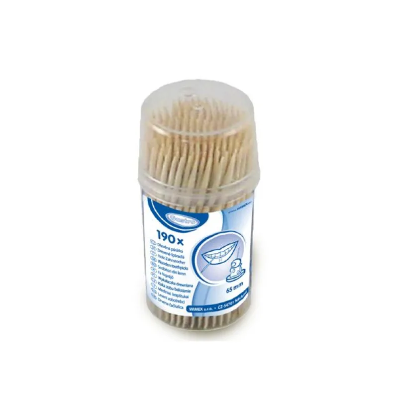 Dřevěná párátka v kelímku s uzávěrem Ø 2 x 65 mm [190 ks] (66713-11B)