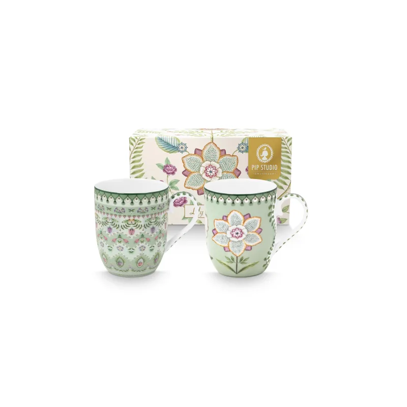 Pip Studio Lily & Lotus sada 2 hrnků 180ml, zelená