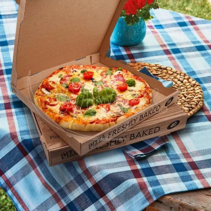 Krabice na pizzu (mikrovlnitá lepenka) kraft 36 x 36 x 4 cm [100 ks](71836)