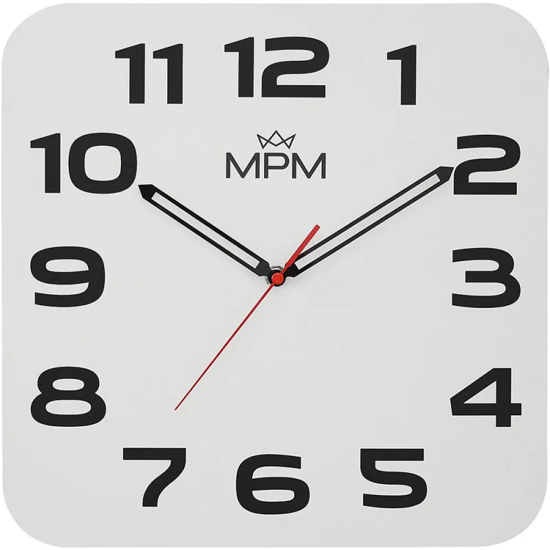 MPM Bílé klasické nástěnné dřevěné hodiny MPM E07M.4260.0090