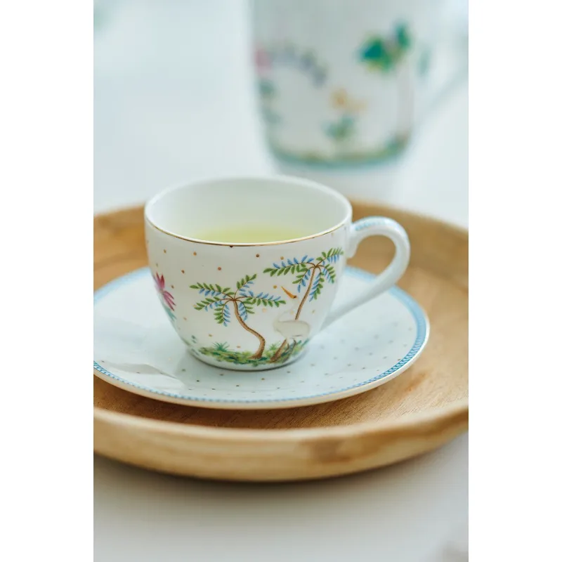 Pip Studio Jolie Dots Gold espresso hrneček s talířkem 100ml, bílý