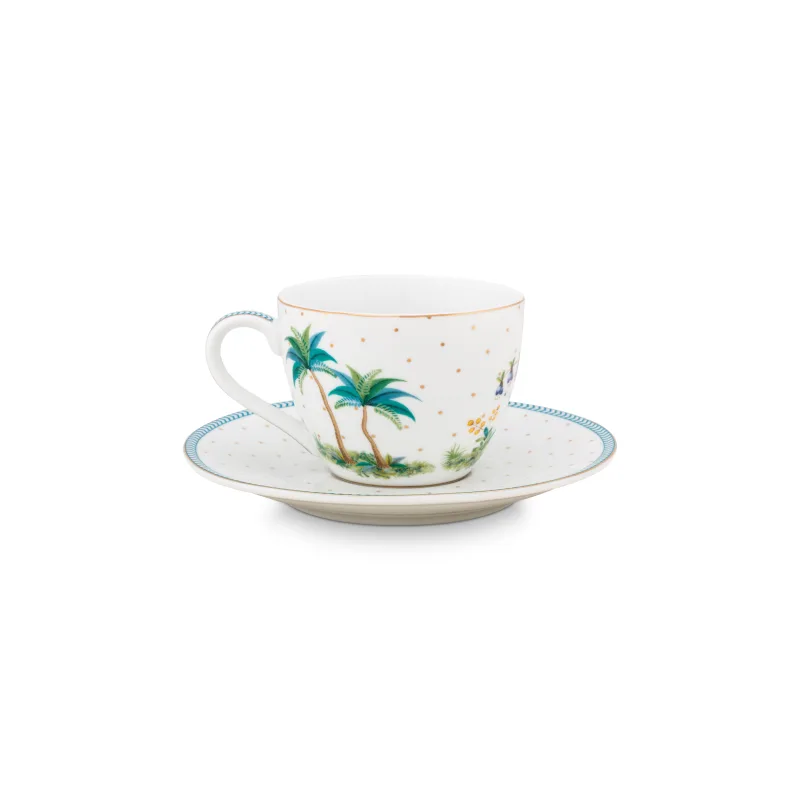 Pip Studio Jolie Dots Gold espresso hrneček s talířkem 100ml, bílý