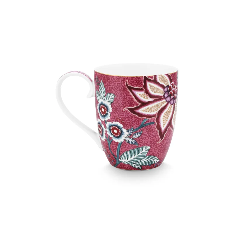 Pip Studio Flower Festival hrnek XL 440ml, tmavě růžový