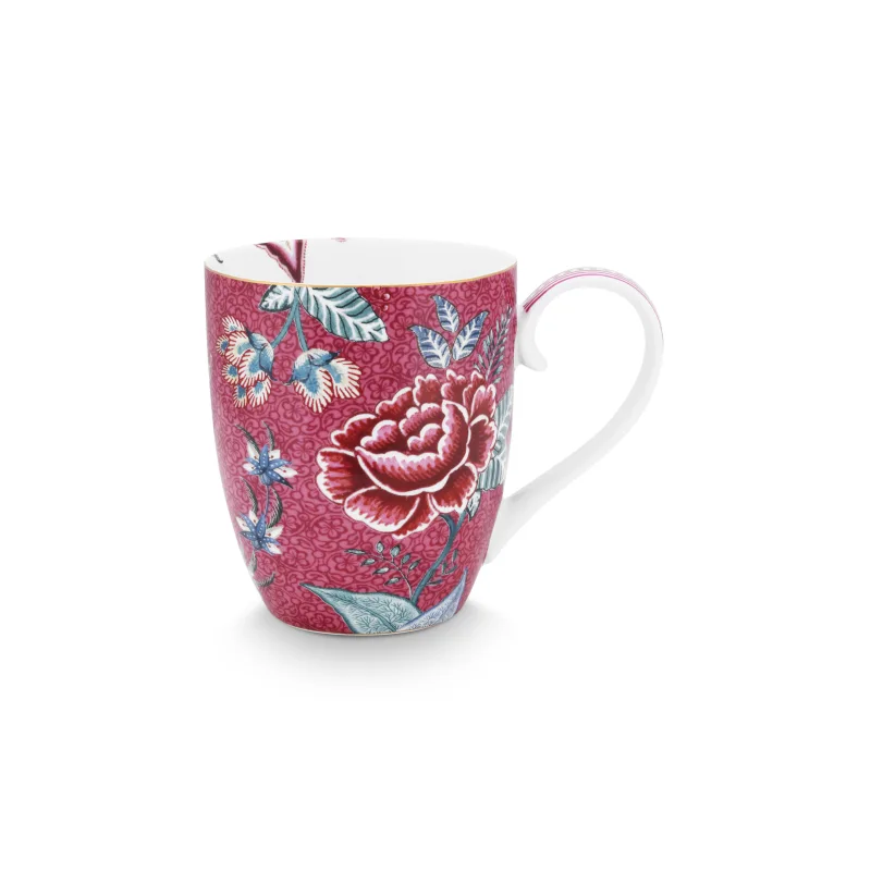 Pip Studio Flower Festival hrnek XL 440ml, tmavě růžový