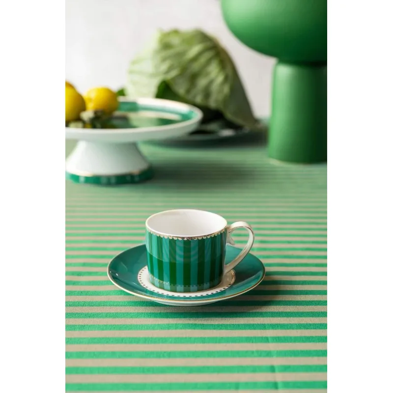 Pip studio Love Birds Stripes espresso šálek s podšálkem 90ml, zelený