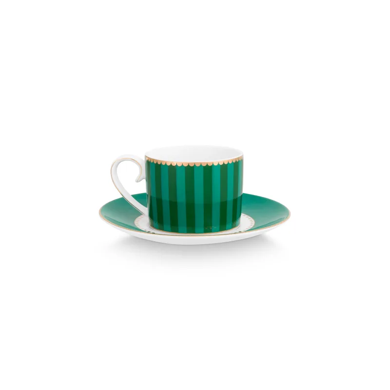 Pip studio Love Birds Stripes espresso šálek s podšálkem 90ml, zelený