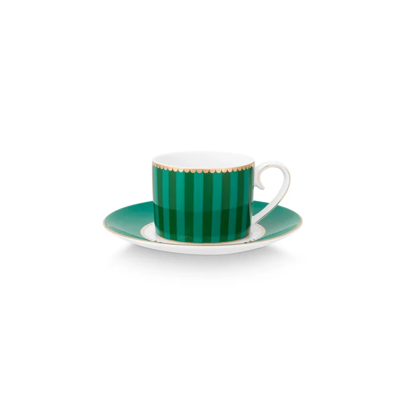 Pip studio Love Birds Stripes espresso šálek s podšálkem 90ml, zelený