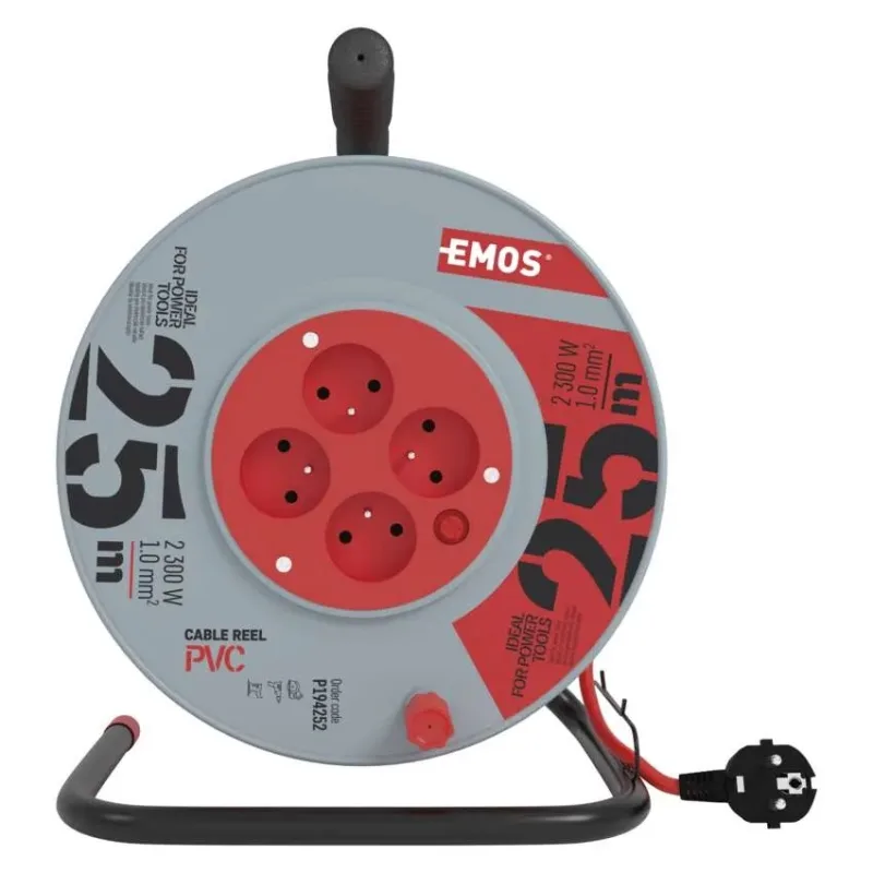 EMOS spol. s.r.o. Predlžovací kábel na bubne 25 m / 4 zásuvky / červený / PVC H05VV-F3G 3x1mm2