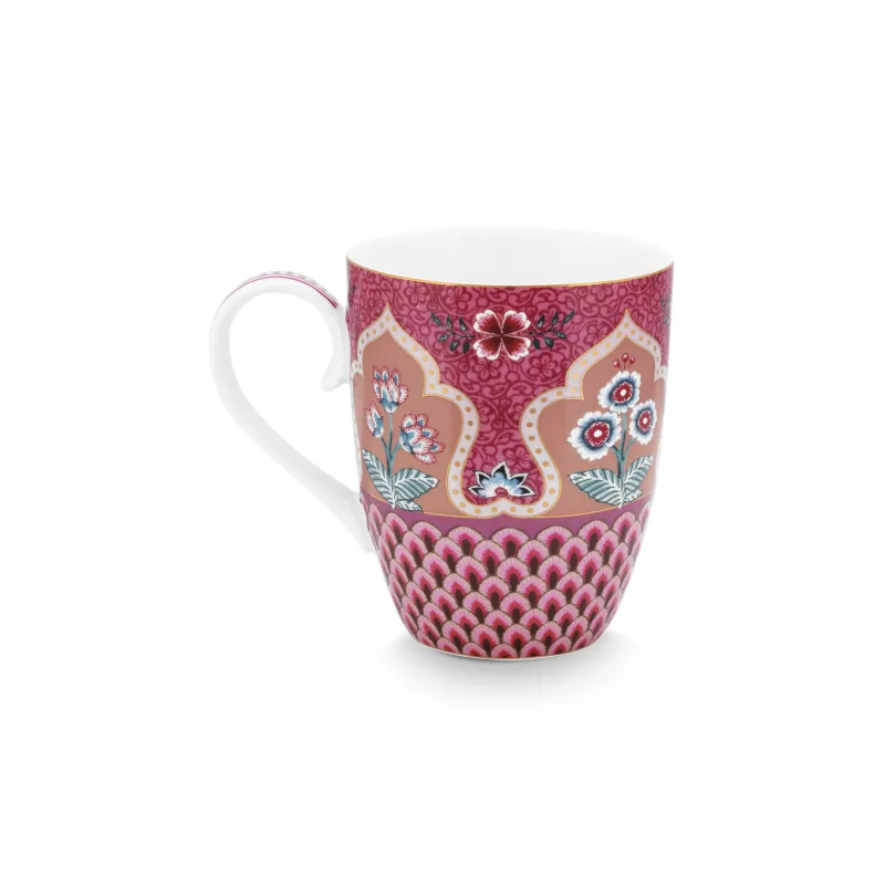 Pip Studio Flower Festival hrnek 350ml, tmavě růžový