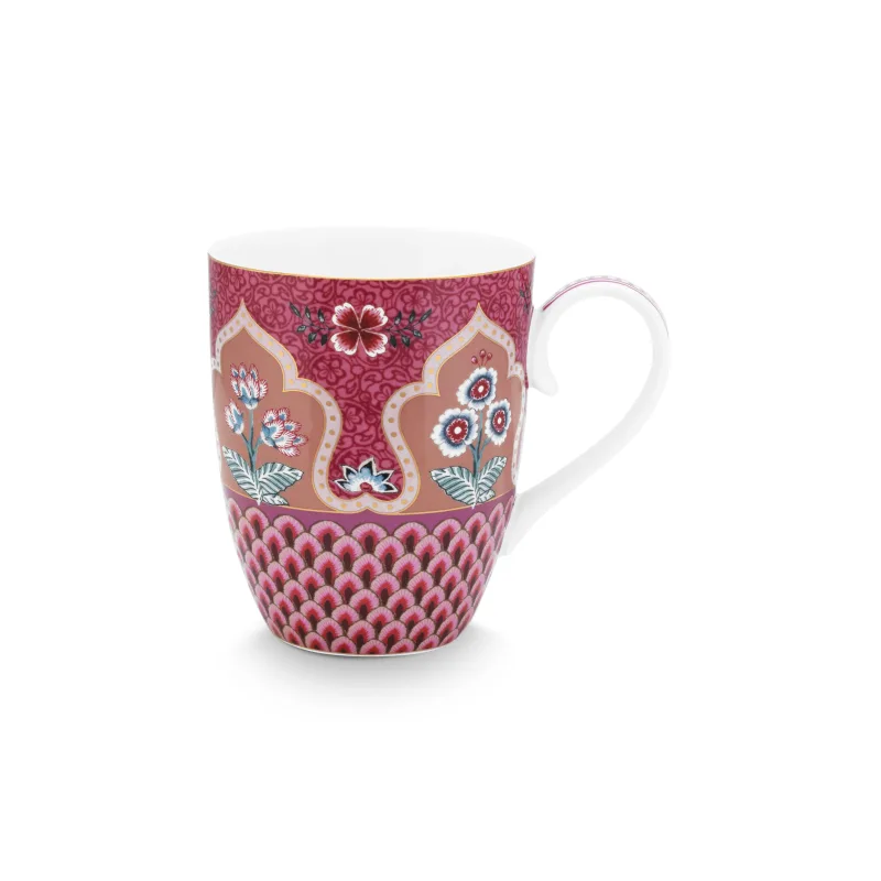 Pip Studio Flower Festival hrnek 350ml, tmavě růžový