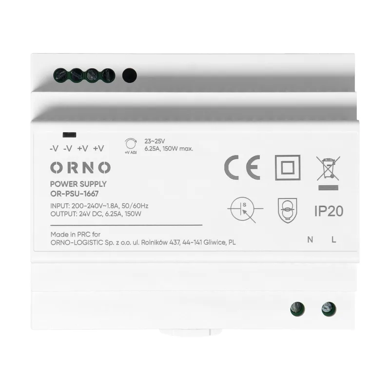 ORNO Napájací zdroj na DIN lištu 24VDC, 6.25A, 150W, 6 modulov