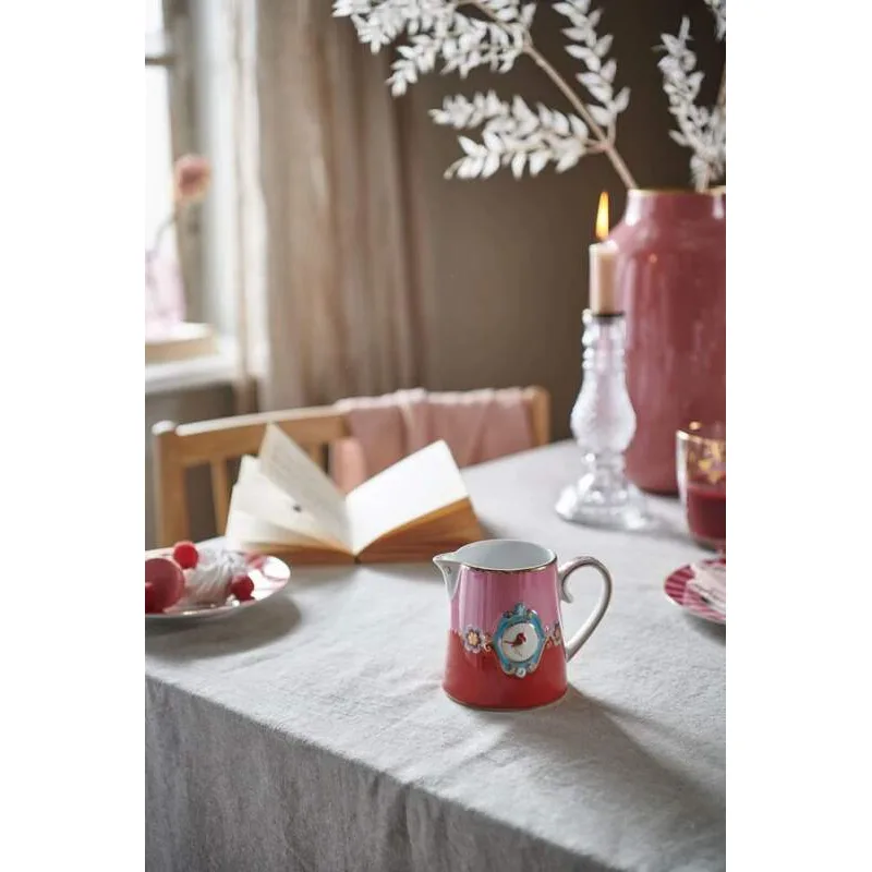 Pip Studio Love Birds Medallion mlékovka 270ml, červeno-růžová