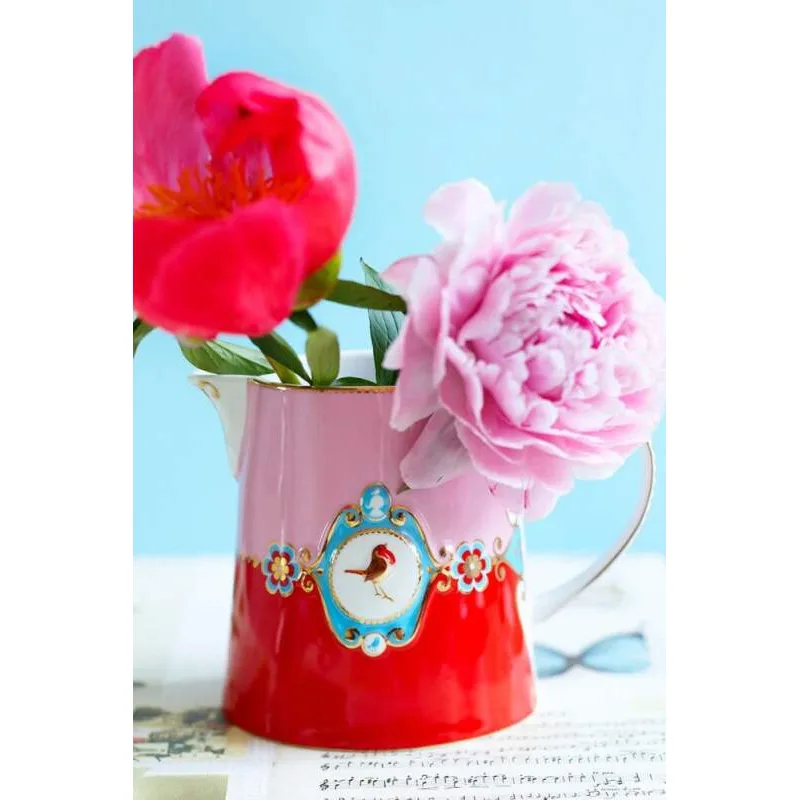 Pip Studio Love Birds Medallion mlékovka 270ml, červeno-růžová