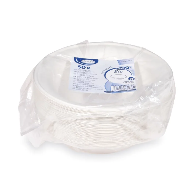 Miska kulatá BIO cukrová třtina 700 ml, Ø 21 x 5 cm [50 ks] (42270)