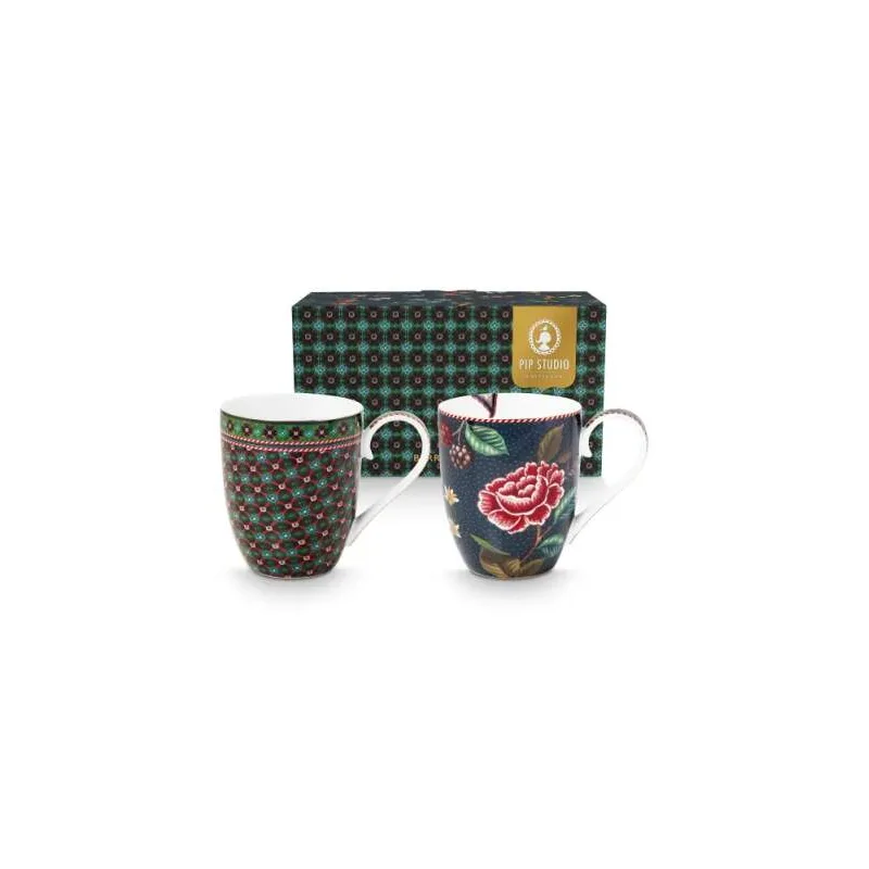Pip Studio Berry Blues sada 2ks XL hrnků 440ml, modrá