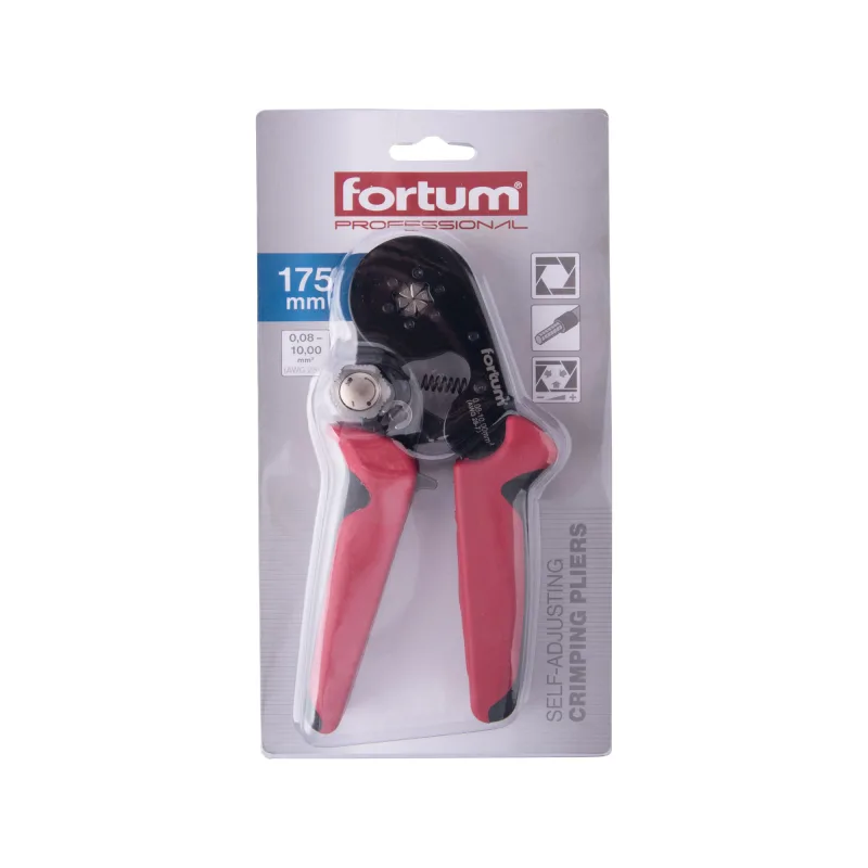 Kliešte lisovacie na dutinky samonastaviteľné, 175mm, na káble 0,08-10,0mm2, FORTUM 477049