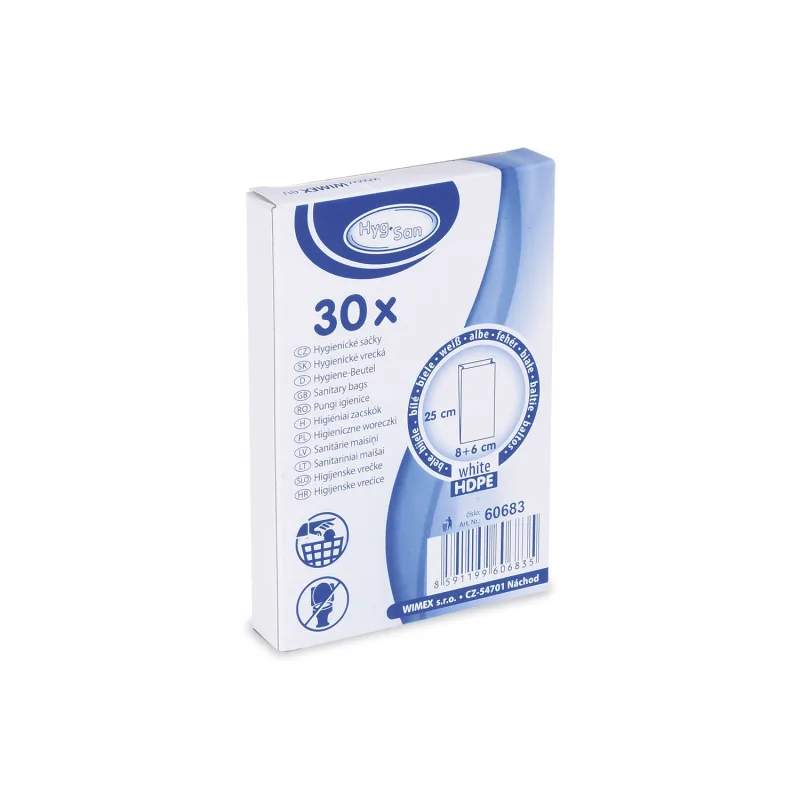 Hygienické sáčky bílé (HDPE) 8+6 x 25 cm [30 ks] (60683 - CH5N)