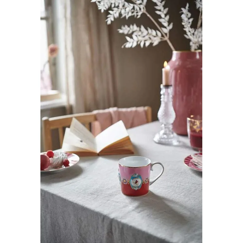 Pip Studio Love Birds Medailon hrnek 225ml, červeno-růžový
