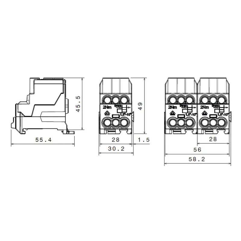 SIMBLOCK Rozbočovacia svorka 25mm2 SDB 100 zelená Al/Cu vstup 2x25mm2 výstup 6x10mm2