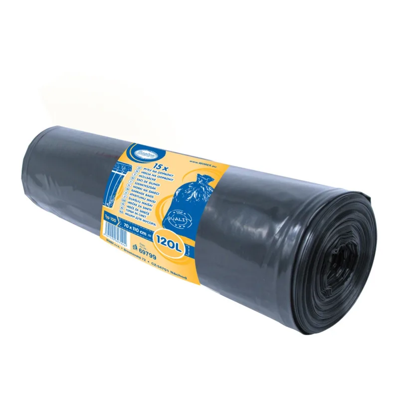 Pytle na odpadky 120 l černé 70 x 110 cm (Typ 100) [15 ks] (69799 - 7B, P1)