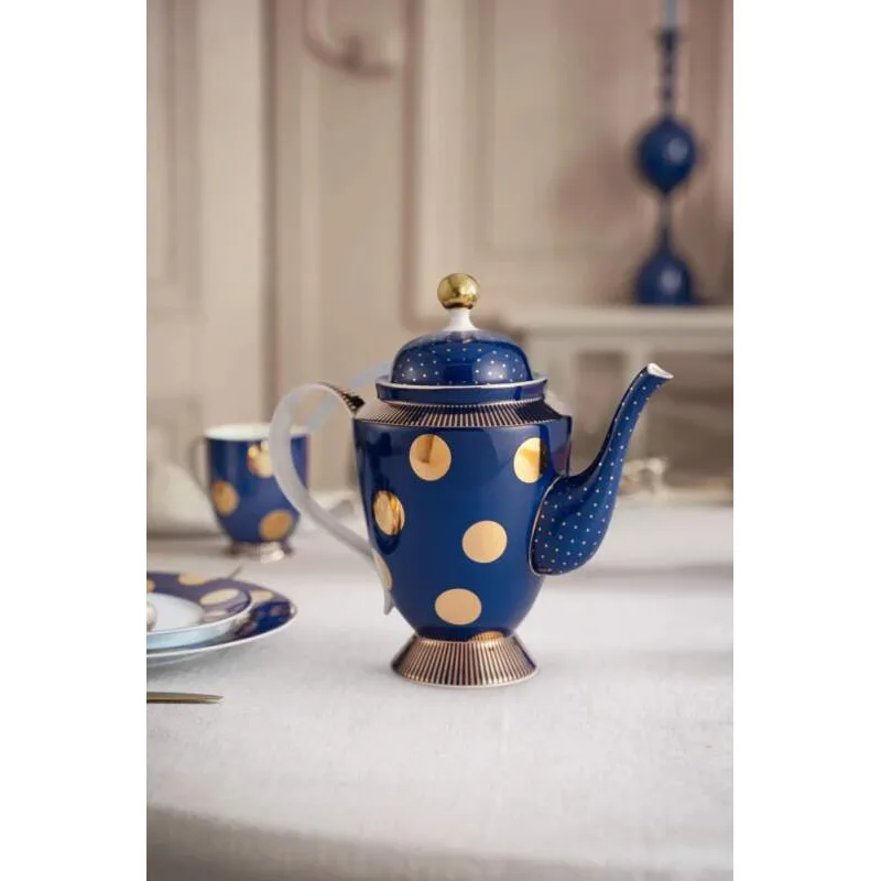 Pip Studio Dot Delight Navy-gold čajová konvice 1,25l, modrá-zlatá
