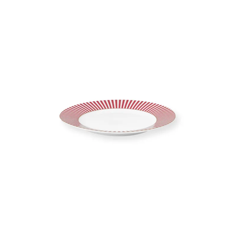 Pip Studio Royal stripes talíř Ø21cm, bílo-tmavě růžový