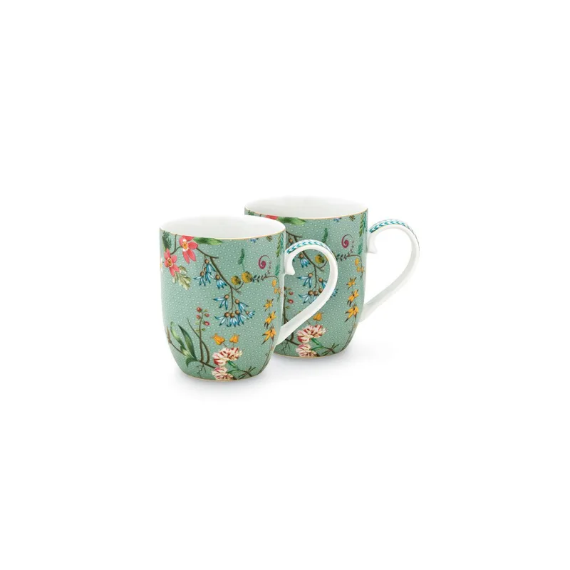 Pip Studio Jolie flowers blue, sada 2 hrnečků 145ml, dárkové balení, modré