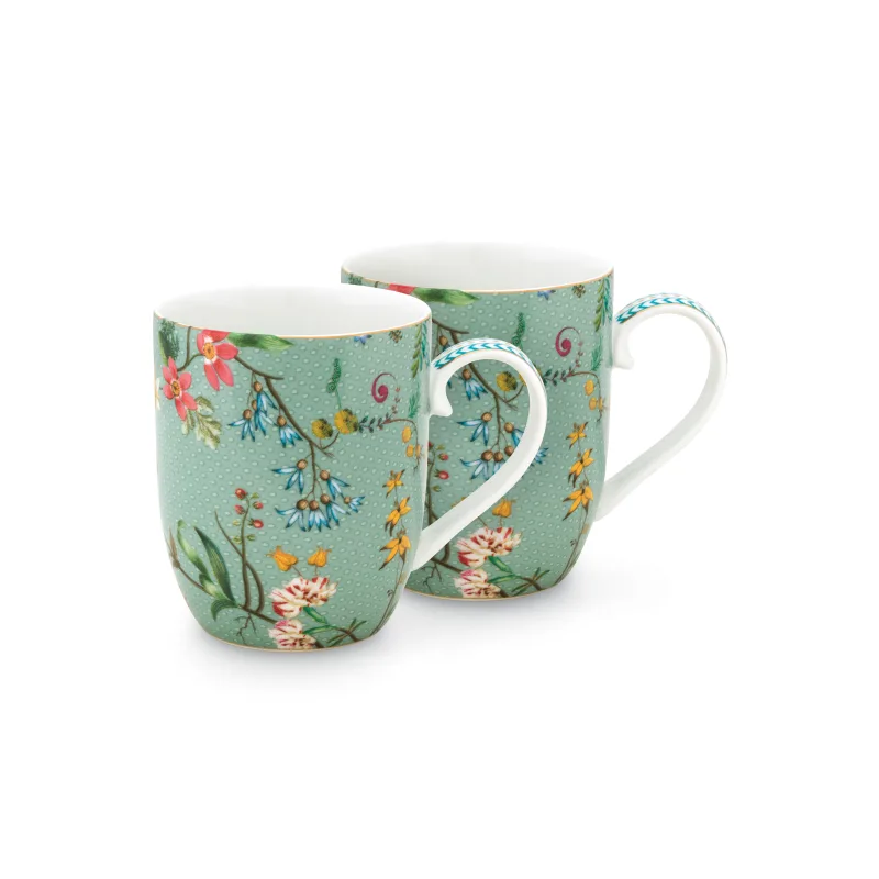 Pip Studio Jolie flowers blue, sada 2 hrnečků 145ml, dárkové balení, modré