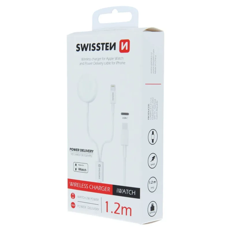Swissten bezdrôtová nabíjačka 2v1 USB-C / lightning + nabíjačka na Apple Watch