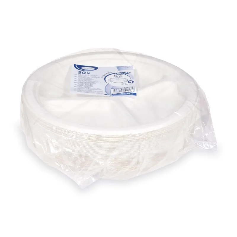 Talíř dělený na 3 porce BIO cukrová třtina Ø 26 cm [50 ks] (41028)