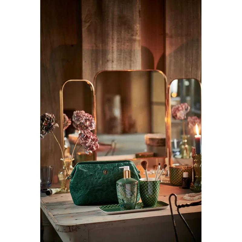 Pip Studio sametová kosmetická taška Velvet Quilted, zelená