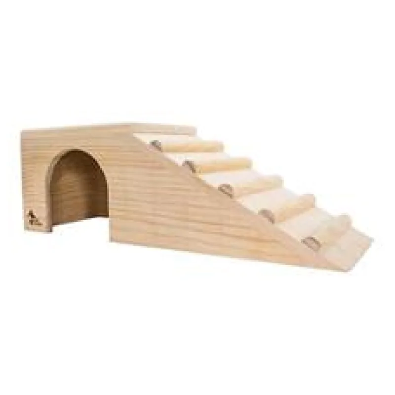 PetBuddy domeček s rampou přírodní, 42 x 15 x 14 cm, borové dřevo 1 ks